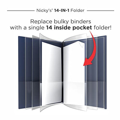 Nicky's® Multi Pocket Organizer, 10 or 14 Page Folder, Waterproof, Patented Tear-Resistant, Flexible Plastic, Proudly Made in USA, Binder Substitute. (14-in-1 Navy Blue) - color: 14-in-1 (Navy Blue)