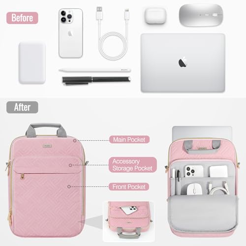 MoKo 13-14 in Puffer Laptop Sleeve Bag for 13-inch New Mac Air M5/Neo A18 Pro, 14-inch Mac Pro M5/M4/M3/M2/M1, 13.8“ Surface, Puffy Laptop Carrying Case with Handle & Shoulder Strap, Pink - color: Pink, size: 13.3-14 Inch
