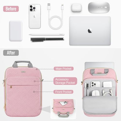 MoKo 13-14 in Puffer Laptop Sleeve Bag for 13-inch New Mac Air M5/Neo A18 Pro, 14-inch Mac Pro M5/M4/M3/M2/M1, 13.8“ Surface, Puffy Laptop Carrying Case with Handle & Shoulder Strap, Pink - color: Pink, size: 13.3-14 Inch