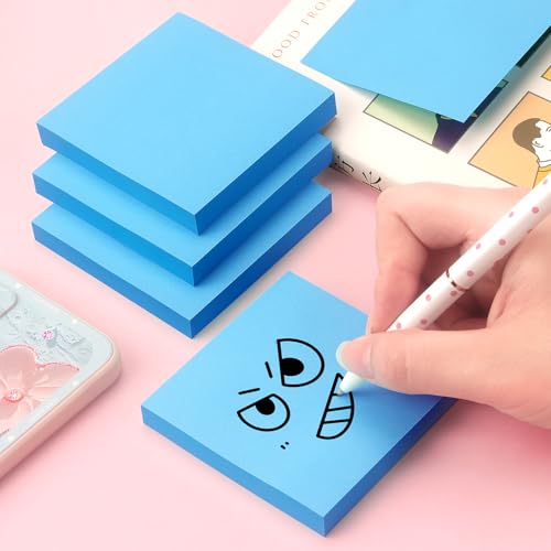 Sticky Notes 3x3 Pop Up Self-Stick Notes Pads with Bright Colors, Easy to Post for Office, School, Home, 4 Pads/Pack, 90 Sheets/Pad (Blue) - color: Blue