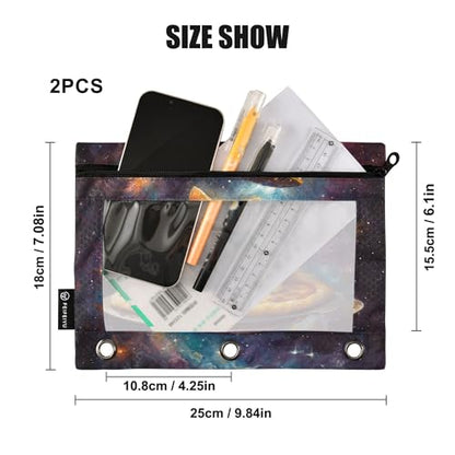 Star Cat Binder Pouches 3 Ring for Boys Girls School Office College Supplies Galaxy Space Pizza Alien Pencil Pouches Case Bag with Clear Window and Zipper 2 Pack - color: Pizza Cat