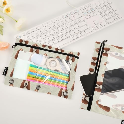 Custom Name Basset Hound Dog Heads Pencil Pouch for 3 Ring Binder Zipper Personalized Name Pencil Case for School Office 2 Packs - color: Custom Basset Hound Dog Heads