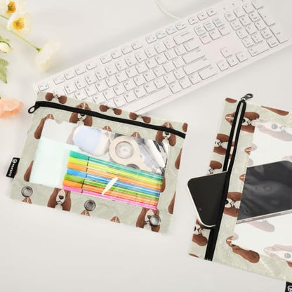 Custom Name Basset Hound Dog Heads Pencil Pouch for 3 Ring Binder Zipper Personalized Name Pencil Case for School Office 2 Packs - color: Custom Basset Hound Dog Heads