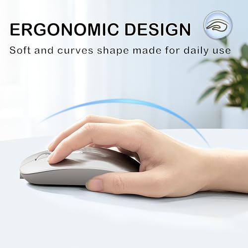 FMOUSE Slim Wireless Mouse, Tri-Mode 2.4G/Bluetooth, Rechargeable – Silver | USB-A & USB-C Receiver | Silent Click | One-Key Desktop | Works with Mac, iPad & Laptops | Long-Life Battery | Portable - color: Silver