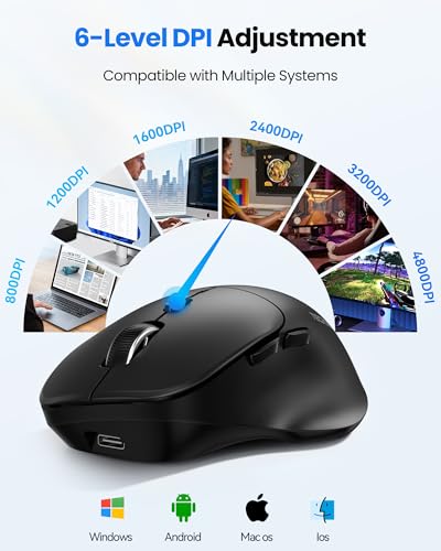 TECKNET Wireless Mouse Bluetooth 5.0/3.0 & 2.4G Rechargeable, Silent Clicks, Adjustable 4800 DPI, 6 Buttons, Ergonomic Design, Bluetooth Mouse for Laptop, Computer, ipad - color: Black