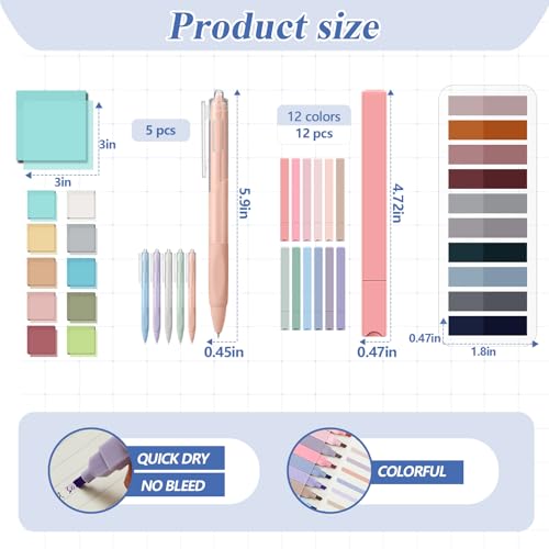 Jutom 39 Pcs Aesthetic Book Annotation Kit Highlighter with Case Bag Gel Pen Transparent Sticky Note Taking Bible Supplies(Black,Cute Style) - color: Black, style: Cute Style