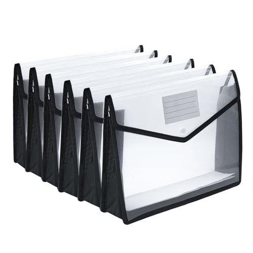 Plastic Expanding File Folder,Envelope Folders for Documents, File Folder Organizer Holder with Snap Closure,Waterproof Transparent File Folder,Large Capacity, Fit Letter/A4 Size (Black-6 Pack) - color: Black, size: 6 Pack