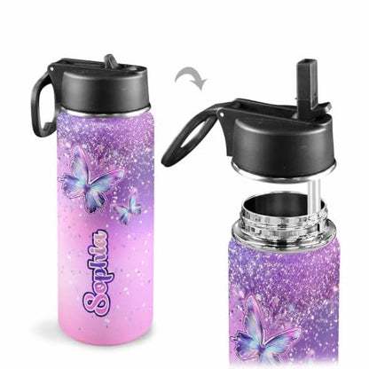 MyPupSocks Personalized Kids Water Bottle with Name for School, Custom Water Bottle with Straw Lid Stainless Steel 18oz, Personalized Christmas Birthday School Gifts for Boys Girls Kids - color: Color 91