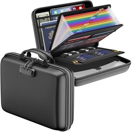 DocSafe Fireproof File Organizer with Lock, Hard-Shell Case Fireproof Document Box with 13 Pocket Accordion File Folder, Portable Home Office Travel Safe Storage for Important Documents Laptop Black - color: Black, size: 15.5" x 11.5" x 3"(colorful)