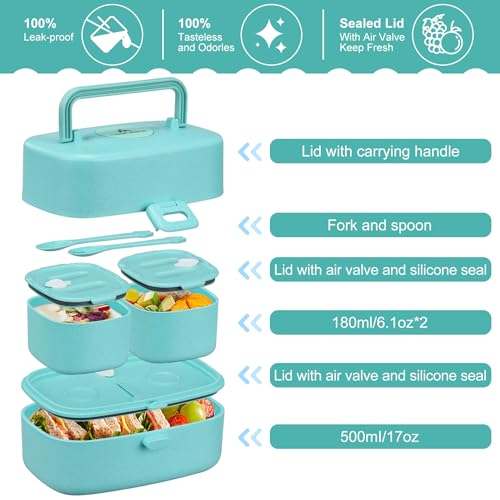 Pawtong Bento Lunch Box with 8oz Soup Thermo, Kids Sustainable Bento Box Leakproof Lunch Food Containers with Lunch Bag, Kids Thermo Insulated Hot Food Jar for School, Trvael (Blue) - color: Blue