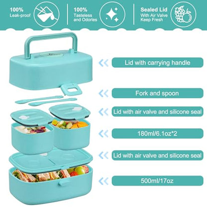 Pawtong Bento Lunch Box with 8oz Soup Thermo, Kids Sustainable Bento Box Leakproof Lunch Food Containers with Lunch Bag, Kids Thermo Insulated Hot Food Jar for School, Trvael (Blue) - color: Blue