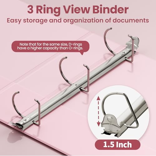 SUNEE 3 Ring Binder 1.5 Inch D Ring, Clear View Binder Three Ring PVC-Free (Fit 8.5x11 Inches) for School or Office Supplies, Assorted Pastel, 4 Pack - size: 1.5 Inch