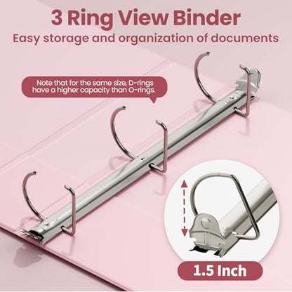 SUNEE 3 Ring Binder 1.5 Inch D Ring, Clear View Binder Three Ring PVC-Free (Fit 8.5x11 Inches) for School or Office Supplies, Assorted Pastel, 4 Pack - size: 1.5 Inch