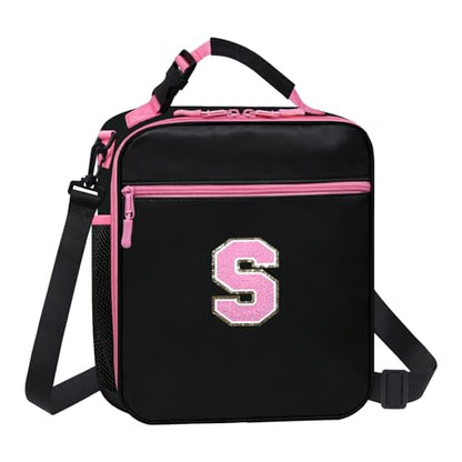 Lunch Box Containers for Adult Youth Work Office School Snack Picnic,Lunch Bag Tote for Women Kid Girl,Cute Lunch Purse Insulated with Water Bottle Holder Handheld Shoulder Strap Black Pink S - color: 12 Black-Pink S
