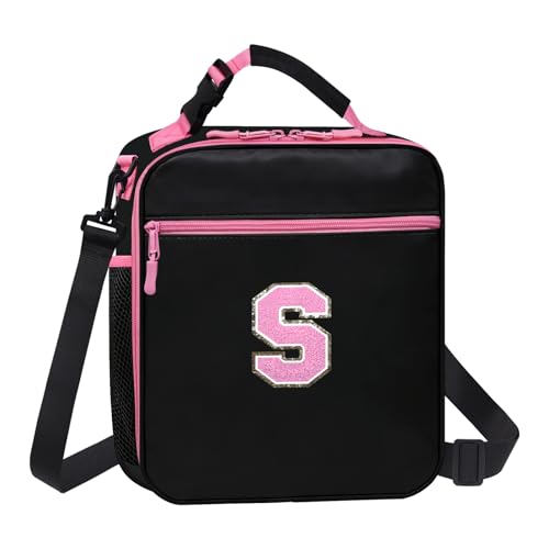 Lunch Box Containers for Adult Youth Work Office School Snack Picnic,Lunch Bag Tote for Women Kid Girl,Cute Lunch Purse Insulated with Water Bottle Holder Handheld Shoulder Strap Black Pink S - color: 12 Black-Pink S