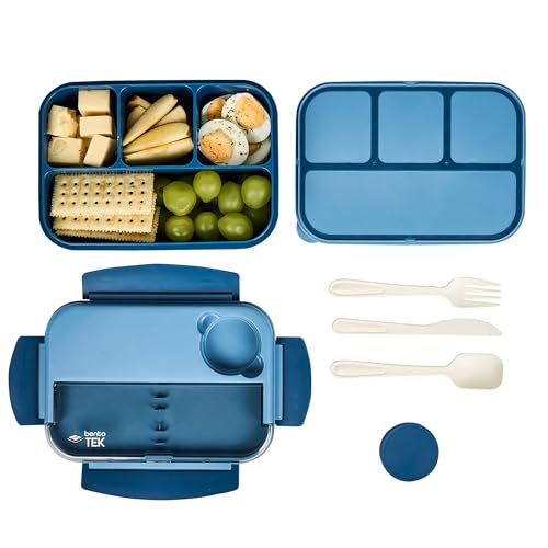 Restaurantware Bento Box 1 Count 44 Ounce Plastic Lunch Box With Cutlery, Leakproof Microwave-Safe Meal Prep Container Reusable Versatile Blue for Travel - size: 1 Count, style: 44 oz - Blue