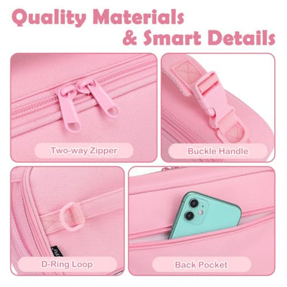 FlowFly Kids Lunch Bag, Durable Insulated School Lunch Box with Shoulder Strap and Bottle Holder, Water-resistant Thermal Small Lunch Cooler Tote for Teen Boys & Girls,Pink - color: Pink