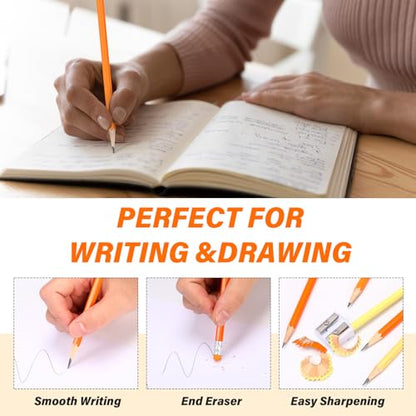 TecUnite 60 Pcs HB Pencils #2 Unsharpened Wood Cased Pencils with Eraser Hexagonal Pencil Cute Graphite No 2 Pen for Adults Gifts Exam School Office Sketching Learning(Orange, Sliver) - color: Orange, Sliver