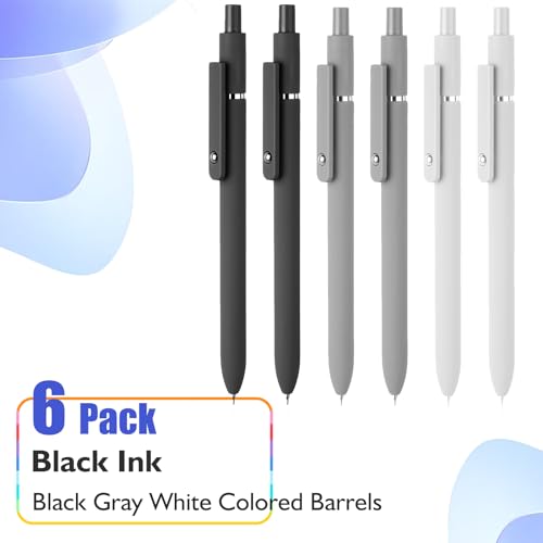 Vanhench 6Pcs Gel Pens, 0.5MM Black Gel Ink Pen Fine Point Smooth Writing Pens, College Essentials Pens, Father's Day Birthday Gifts for Men (6PCS Black Gray White) - color: 6PCS Black Gray White (Black Ink)