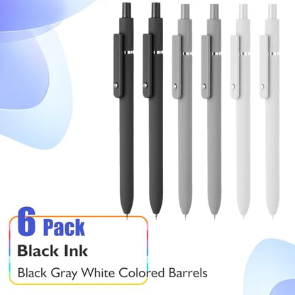 Vanhench 6Pcs Gel Pens, 0.5MM Black Gel Ink Pen Fine Point Smooth Writing Pens, College Essentials Pens, Father's Day Birthday Gifts for Men (6PCS Black Gray White) - color: 6PCS Black Gray White (Black Ink)