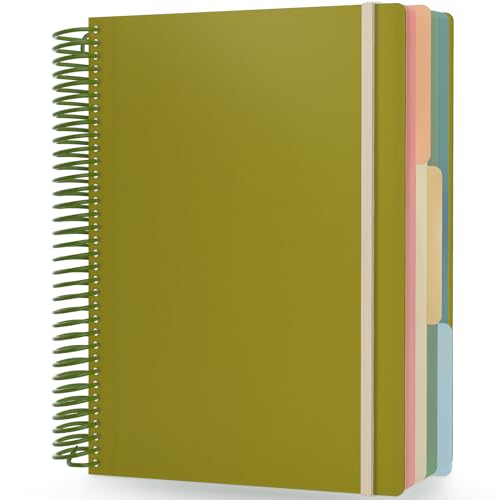 EUSOAR College Ruled Notebook, Large A4 9.25" x 11.7" Lined 3 Subject Spiral Notebook with Pockets, Cute Women Journal Notebook 240 Pages 90gsm Thick Paper Notebook for Office School Supplies-Green - color: Green, style: A4 Lined