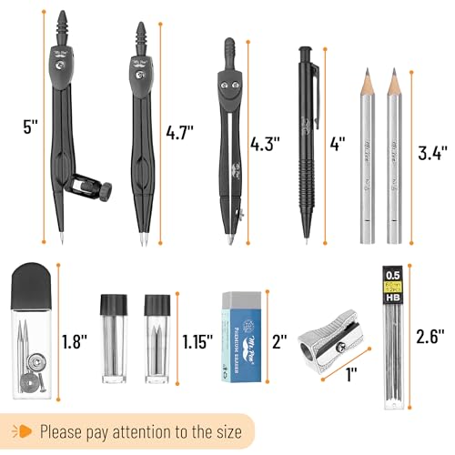 Mr. Pen- Geometry Set, 15 pcs, Black, 6 Inch Swing Arm Protractor, Divider | Set Squares, Ruler, Compasses and Protractor - color: Black