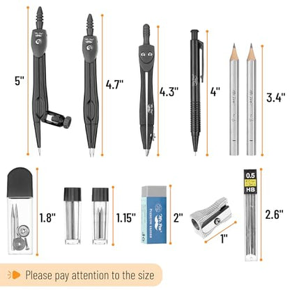 Mr. Pen- Geometry Set, 15 pcs, Black, 6 Inch Swing Arm Protractor, Divider | Set Squares, Ruler, Compasses and Protractor - color: Black