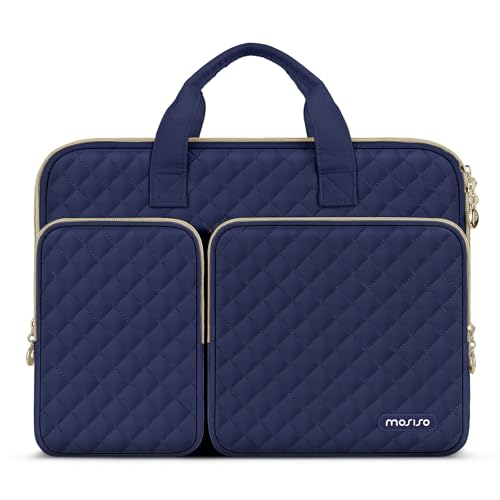 MOSISO 360 Protective Laptop Case 13.3 inch, 13-13.3 inch Laptop Sleeve Compatible with MacBook Air/Pro 13/Pro 14,HP Dell ASUS Lenovo, Square Quilted Bag Cover with 2 Pockets&Handle&Belt, Navy Blue - color: Navy Blue, size: 13.3 inch