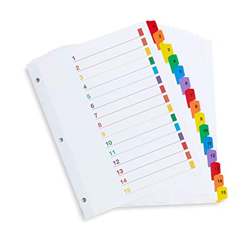 Blue Summit Supplies 15 Tab Binder Dividers for 3 Ring Binder or Notebook, Subject Dividers with Multicolor Numbered Tabs, Includes Customizable Table of Contents Index, 3 Sets
