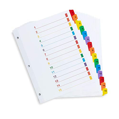 Blue Summit Supplies 15 Tab Binder Dividers for 3 Ring Binder or Notebook, Subject Dividers with Multicolor Numbered Tabs, Includes Customizable Table of Contents Index, 3 Sets