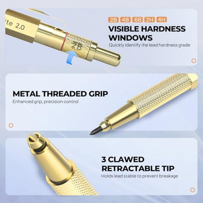 Nicpro 37PCS Gold Art Mechanical Pencil Set, 4PCS Metal Drafting Pencil 0.3/0.5/0.7/0.9 mm & 2PCS 2mm Lead Holder (6B 4B 2B HB 2H 4H) School Supplies for Sketching Drawing with 23 Tube Lead Refills - color: Gold, style: 0.3 0.5 0.7 0.9 2.0