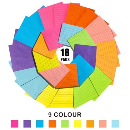 18 Pack Lined Sticky Notes with 6 PCS Gel Pens 9 Bright Colors Self-Stick Note Pads 4x6 & 3x3 Ruled Stickies Super Sticking Power Memo Pads Big Rectangular Notes Pad Its for Office, School, Meeting - size: 9pcs 4x6" +9pcs 3x3" + 6 gel pens