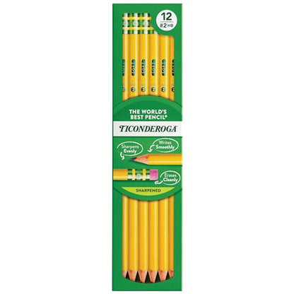 Ticonderoga Wood-Cased Pencils, Pre-Sharpened, 2 HB Soft, Yellow, 12 Count - size: 12 Count (Pack of 1), style: #2 Soft, Sharpened