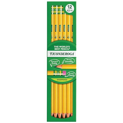 Ticonderoga Wood-Cased Pencils, Pre-Sharpened, 2 HB Soft, Yellow, 12 Count - size: 12 Count (Pack of 1), style: #2 Soft, Sharpened