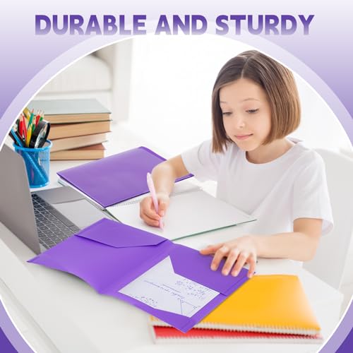 Henoyso 36 Pack Purple Plastic Folders with Clear Front Pockets Heavy Duty File Folders with 2 Pockets and Card Slot for Student Communication School Office Presentation Report - color: Purple