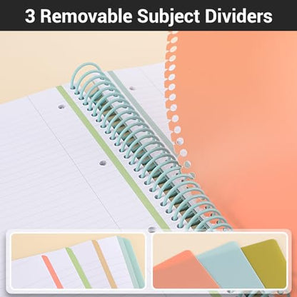 EUSOAR Spiral Notebook, A4 9.25" x 11.7" College Ruled 3 Subject Notebook with Pockets, Large Lined Spiral Journal Notebook, 240 Pages 90gsm Thick Paper, Cute Notebook for Office Travel School - color: Light Blue, style: A4 Lined