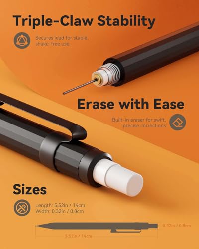 Four Candies Metal Mechanical Pencils 0.7mm, with #2 Pencil Leads 0.7, Eraser Set and Eraser Refills, 19-Count Pack with Case, Back to School Supplies for Writing, Drawing, Sketching - size: 5 Count (Pack of 1), style: 0.7mm