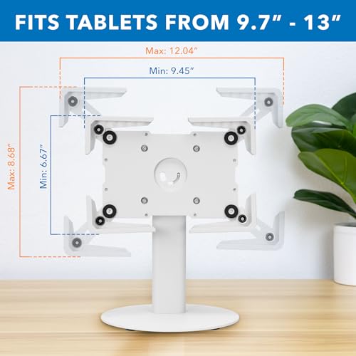Mount-It! Universal Tablet Stand with Tilt, Anti-Theft Retail iPad POS Kiosk Stand, Fits 9.7"–13.1" Tablets, 90° Rotation & 180° Tilt, 20 lb Capacity, Steel Countertop Mount, White - color: White