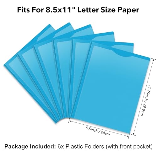 6 Pack Heavy Duty Plastic Pocket Folder with Prongs and Clear Front Pocket, 3 Pockets Folders with 3 Prongs and 2 Card Slot, Dark Green File Folders Fit Letter Size Paper for Office School Business - color: Dark Green