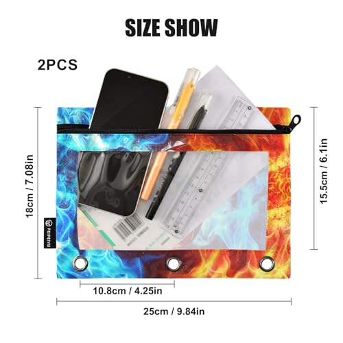 Football Pencil Pouch For 3 Ring Binder Clear Window Pencil Case For 3 Ring Reinforced Grommets With Zipper, 2 Pack - color: Football