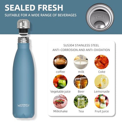 WATERSY Stainless Steel water bottles,17oz/500ml Insulated Water Bottles,Smog Blue metal water bottle Keeps Drink Cold and Hot,BPA Free kids water bottles for School,Gym,Travel,Sports - color: Smog Blue