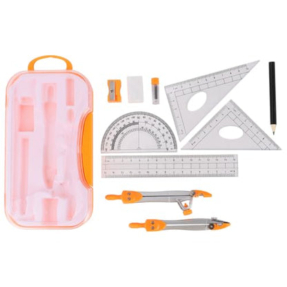 Metal Compass Drawing Tool Set 10pcs Geometry Ruler Kit for Students with Math Drawing Compasses Suitable for School Exams and Drafting Random Color