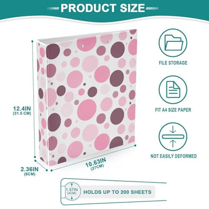 Pink Polka Dot Binder 1.5 Inch Binder with Clipboard&Pockets, Hardcover Binders 3 Ring, Heavy Duty Large File Folder for Office School Supplies - Holds 200 Sheets - color: Pink Polka Dot, size: 1 Pack-12.4x10.63in