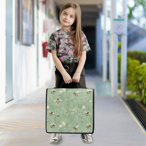 Sweet Bees Sage Green Sturdy Zipper Binder with Handle Easy to Carry 1.5 Inch 3 Rings Pencil Bags Portfolio Binder Stationery Organizer Supplies - color: Sweet Bees Sage Green