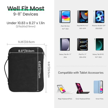 DTTO 9-11 Inch Tablet Sleeve Bag for iPad A16 11-in/Air 11-in M3 M2, iPad 10th Gen 10.9", iPad 9/8/7th Gen 10.2", iPad Air 5/4th Gen 10.9", iPad Pro 11, Galaxy Tab A9+, Waterproof Travel Bag, Black - color: Black, size: 9-11 Inch