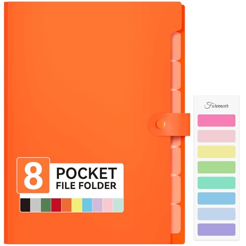Forvencer Expanding File Folder with 8 Pocket, Letter Size Accordion File Organizer, Portable Folders for Documents, Cute Paper Organizer, Filling Products for School Office Supplies, A4 Size, Orange - color: Orange