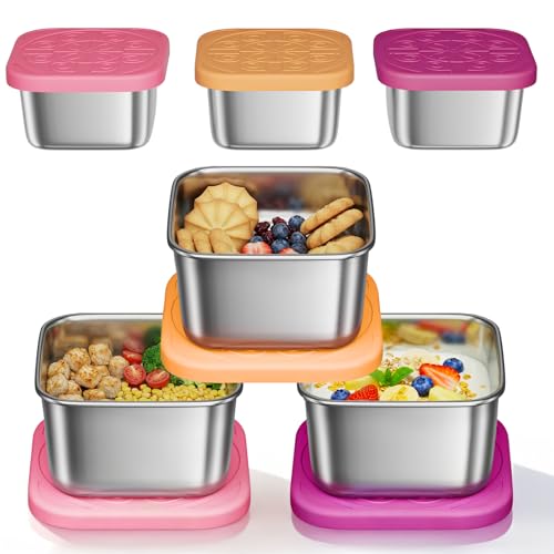 3 Pack 6oz Stainless Steel Snack Containers and 3 Pack 2oz Salad Dressing To Go Containers with Silicone Lids, Reusable Square Meal Prep Condiment Sauce Containers Lunch Box Accessories - color: ‌Berry Sweet‌