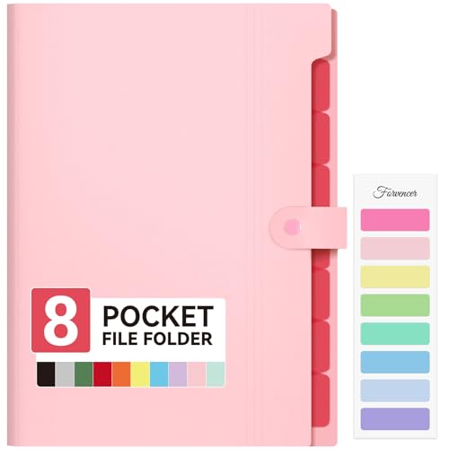 Forvencer Expanding File Folder with 8 Pocket, Letter Size Accordion File Organizer, Portable Folders for Documents, Cute Paper Organizer, Filling Products for School Office Supplies, A4 Size, Pink - color: Pink