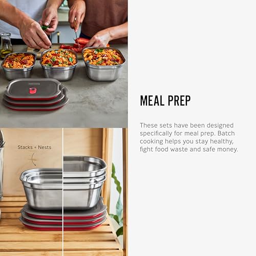 BLACK + BLUM Microwavable Stainless Steel Lunch Box | Multi-Function, Vacuum Sealed Container for Healthy Food | Portable and Stackable Food Storage for Office and Outdoor | 40 oz / 1200 ml | Leak Proof & Airtight, Durable & Reusable, Stackable Food Stora