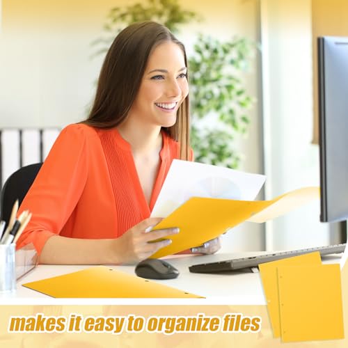 Yeaqee 72 Pcs Plastic Folders with Pockets Bulk 3 Hole Punched 2 Pocket File Folders for 3 Ring Binder Divider Folder for Notebooks, Durable Poly for Office Home (Yellow) - color: Yellow